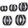 Richsteel Orecchini Uomo Donna 5Pz Set Orecchini Acciaio Inossidabile Orecchini Cerchio Nero Diametro 7/9/12/14/16mm Impermeabile Ipoallergenico Regalo Compleanno