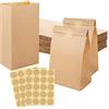 XREE 50 Pezzi Sacchetti di Carta Kraft, 15 x 28 x 9 cm Marrone Sacchetti Regalo Sacchetti Carta Piccoli con 60 Adesivi Sacchetti Merenda Bambini per Caramelle Biscotti Cioccolato Pasqua Ramadan