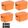 CNKHDZ Set di 4 contenitori con coperchio, contenitori impilabili con coperchio, contenitori in plastica, contenitori per scaffali, cucina, bagno (Arancione, 25.5 * 18 * 15.4cm)
