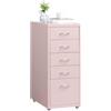 HollyHOME Armadietto con 5 Cassetti Mobile, Armadietto da Archiviazione Sotto Scrivania in Metallo con Ruote per Ufficio Domestico, Rosa Chiaro