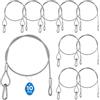 EFUTURETIME 10 x Cavo di Sicurezza in Acciaio Inox da 80 cm con Moschettone di Sicurezza n° 5, Cavetto Ø4 mm con Guaina in PVC Trasparente per Appendimanto Luci, Portata 50 kg