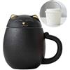 Entonic Simpatica tazza da tè a forma di gatto con infusore e coperchio, tazza da tè in ceramica con filtro per macerare tè sfuso, tazze da tè in porcellana con manico, adatta per casa e ufficio, ideale per