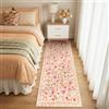 INOVADAY Tappeto Lavabile 60x180 cm, Stile Boho, Pelo Corto, Antiscivolo, Design Stampa Floreale, per Cucina, Corridoio, Camera da Letto, Camera dei Bambini, Ingresso, Bagno, Rosa/Beige