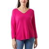 STAR FASHION Maglione da donna con scollo a V, morbido, lavorato a maglia, con bordo grezzo, a maniche lunghe, maglione invernale, Fucsia, 8-16