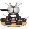 Artesa Artesà Set per Fonduta con Piatto Girevole Lazy Susan, Pentola per Fonduta in Acciaio Inossidabile con Bruciatore, Pentole per Tuffi e Utensili, Set di 22 Pezzi, Nero