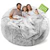 YudouTech (No Filler) Bean Bag Chair Cover Without Filler,Big Round Soft Fluffy PV Velvet Washable Bean Bag Lazy Sofa Bed Cover for Adults,Living Room Bedroom Furniture Outside,6ft Snow Grey