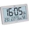 TFA Dostmann Orologio da parete moderno, radiocontrollato digitale, clima ambiente, 60.2568.54, grande, indicazione del giorno, della settimana, della data, funzione sveglia, à batteria, argento