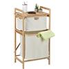 Relaxdays Mobile Portabiancheria, 2 Ceste Estraibili in Tessuto, Scaffale in bambù, Ripiano, 85x44x33 cm, Naturale Beige
