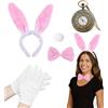 GWAWG 5 Pezzi Accessori Costume di Coniglio Rosa Fascia Orecchie di Coniglio Papillon Guanti Coda Orologio per Festa Carnevale Pasqua Halloween Giornata Mondiale del Libro