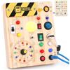 Grarain Busy Board Montessori Giocattolo a partire da 1 Anno in Legno Giocattolo Motorico Activity Board Sensoriale Giocattolo Educativo con 10 Interruttori e 23 Luci LED per Bambini Piccoli Regalo per