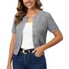 Enjyam Donna Bolero Uncinetto Maniche Corte Chiusura a Bottoni Cardigan Elegante Estivo-Grigio/L