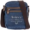 Avirex Borsello a Tracolla in Canvas e Pelle Bovina Anticata, Borsa a Tracolla Uomo in Stile Militare, Collezione 140506 CNV0I, Blue Navy