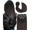 Sindra Estensioni dei capelli umani naturali con clip di capelli umani naturali marrone scuro, 6 pezzi, 100 g, 35 cm, clip per estensioni dei capelli umani(C35#2)
