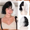 Sofeiyan Parrucca Bob Ondulata con Frangia, 30 cm Fascino Crudelia Parrucca Sintetica Resistente al Calore per Donna Look Naturale per Cosplay Feste e Uso Quotidiano