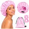 BONNET QUEEN Cuffia Seta Regolabile da Notte Reversibile,Due Strati,Fascia Elastica,Rosa