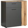 trendteam smart living - Esteban - Comò - Antracite/Rovere - Armadio a scanalature - 80 x 86 x 38 cm - Armadio multiuso con cassetto estraibile
