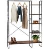 Relaxdays Portaoggetti Relaxdays, 6 ripiani, asta appendiabiti, 6 ganci, stile industriale, 160x120x45 cm, portaoggetti da ingresso, nero/marrone