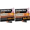 Duracell 24X Duracell AA + AAA Plus Power Boost (1 Blister Da 12 Batterie AA Fino al 150% di Durata Extra + 1 Blister Da 12 Batterie AAA Fino al 100% di Durata Extra) 24 Pile (LR6/MN1500 + LR03/MN2400)