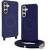 BGHHEU Magnetica Cover per Samsung Galaxy S24 Plus con Cordino,[Compatible con Magsafe],Custodia Silicone con Regolabile Collana Sottile Morbida Case,Blu