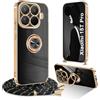 Ptny Cover con Laccio per Xiaomi 15T Pro Custodia, Glitter Placcatura Phnom Penh Design con Anello Supporto Cover con Supporto Magnetico Auto, Custodia con Regolabile Collana, Nero