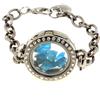 A Bijoux Pietre E Minerali. Bracciale Apatite Blu Neon Grezzo Modello Medaglione 25 Mm.