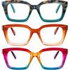 MMOWW Pacco da 3 occhiali da lettura rettangolari - Occhiali di grandi dimensioni con montatura quadrata anti luce blu per donne e uomini (3 Pack Colori Misti, +3.5)