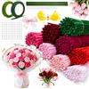 Qhpbuy 500 Pezzi 8 Colori Scovolini Colorati Scovolini, Kit Scovolini DIY per Fiori Tulipani Steli, Perline Non Porose, Nastro Adesivo Verde, Filo a Coda di Pesce e Sacchetto per Fiori, Pipe Cleaner