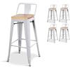 Kosmi - Juego de 4 sillas de bar, taburete alto de estilo industrial con pequeño respaldo de metal blanco mate y asiento de madera natural clara