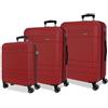 MOVOM Joumma Movom Galaxy Set di Valigie Rosso 55/68/78 cm Rigido ABS Lucchetto a Combinazione Integrato 221L 11.4kg 4 Doppie Ruote Estensibile Bagaglio a Mano