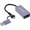 InLine Adattatore di rete InLine® da USB 3.2 a 5 Gb/s, adattatore USB-C+USB-A a RJ45