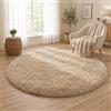 BEIMO Tappeto Shaggy Tondo in Pelo Alto Morbido, Lavabile e Antiscivolo, Beige, per Camera da Letto e Soggiorno, R120 cm