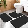 Meenewching Set di tappeti da bagno a 3 posti, con retro antiscivolo, morbidi tappetini da doccia, lavabili e ad asciugatura rapida, per doccia, WC e bagno, 50 x 80 + a forma di U 50 x 60 + 40 x 60 cm (nero)