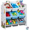 Relaxdays Scaffale Porta Giochi, 9 Scatole, Design Anilmali e Falò, MDF, Plastica, Organizer 67 x 65 x 31,5 cm, Colorato