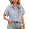 CMTOP Camicia Donna Estiva Camicetta Elegante Scollo a V Blusa Manica Corta Cotone Maglietta Loose Bottoni Tunica Classico Camicia a Righe Basic Casual Shirt Tops (Nero, S)