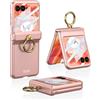 COQUE Custodia Moto Razr 50 con Anello,Custodia Protettiva con Cerniera Magnetica con Staffa per Anello Armatura,Cover Cellulare Pieghevole per Motorola Razr 50 5G-Rosa
