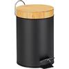 Relaxdays Pattumiera da Bagno con Pedale 3 L, Cestino con Coperchio in Legno bambù, Secchio Interno Estraibile, Nero