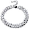 HALUKAKAH Cavigliera a Maglie Cubane con Diamanti Placcato in Platino per Uomini - Oltre 300 Diamanti da Laboratorio - 13mm Lunghezza 24,5cm con Catena Prolunga Regolabile - Con Scatola Regalo