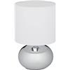 Relaxdays Lampada da Tavolo, Abat Jour con Funzione Touch e Paralume in Stoffa, H x D: 27,5 x 18 cm, E14, Argento Bianco