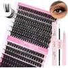 FADLASH Kit di Extension Ciglia Ciuffetti da 60D e 80D, 231pcs Ciglia Finte Volume Russo da 0,07mm D Curl Mix 12-18mm, Bond e Seal, Pinzette per Lash Cluster, DIY a Casa Saloni