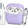 MHYALUDO Custodia compatibile con AirPods 4a generazione 2024, silicone morbido di grado militare, compatibile con AirPods 4 Custodia con portachiavi e kit di pulizia,Viola uva