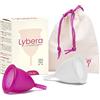 Lybera, Kit 2 Coppette Mestruali Made in Italy, Coppetta Mestruale Morbida, Sicura, in Silicone Medicale, Ecologica, Comoda, Taglia 2 x 2 Pezzi, Trasparente e Fucsia