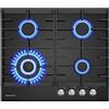 GASLAND GH604BF Piano cottura a gas in vetro con bruciatore wok, 4 fuochi, 60 cm, forno nero, 8000 Watt, GPL/Gas naturale
