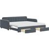 vidaXL Letto da giorno allungabile con cassetti grigio scuro 100x200 cm in velluto