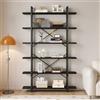 HSH Libreria a 6 ripiani, stile moderno, in rovere nero | Libreria Etagere in metallo e legno, aperta e ampia, resistente, per camera da letto, soggiorno, ufficio