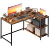 VASAGLE Scrivania Angolare a L, Scrivania Gaming per Computer con Scaffale Reversibile, Ripiano Regolabile in Altezza, per Studio Ufficio, 110 x 80 cm, Marrone Vintage LWD135KD01