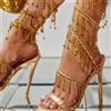✨ Sandali Tacchi Alti Oro Donna Cristalli Frange Sexy Eleganti 👠💎