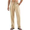 CMTOP Pantaloni Lino Uomo Cotone Casual Pantaloni Estivi Uomo Coulisse Pantaloni Lunghi Casual Pantalone Spiaggia Leggeri Pantaloni per Vacanza Beach(Nero,XXL)