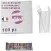 HYPER form Set Posate Biodegradabili e Compostabili con Forchetta e Coltello, imbustato singolarmente con Tovagliolo, Bis 100 Pezzi, Made in Italy (100)