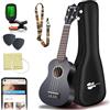 Everjoys Ukulele Soprano per Principiante Adulto Ukulele da 21 Pollici con Borsa, Accordatore, Corde Aggiuntive, Cinturino, Plettri, Nero