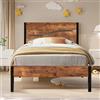 VECELO Struttura letto 90 x 200 cm, telaio letto in metallo con rete a doghe, letto singolo in metallo con testa in legno spessa, letto per gli ospiti vintage, letto per ragazzi, perfetto per camera